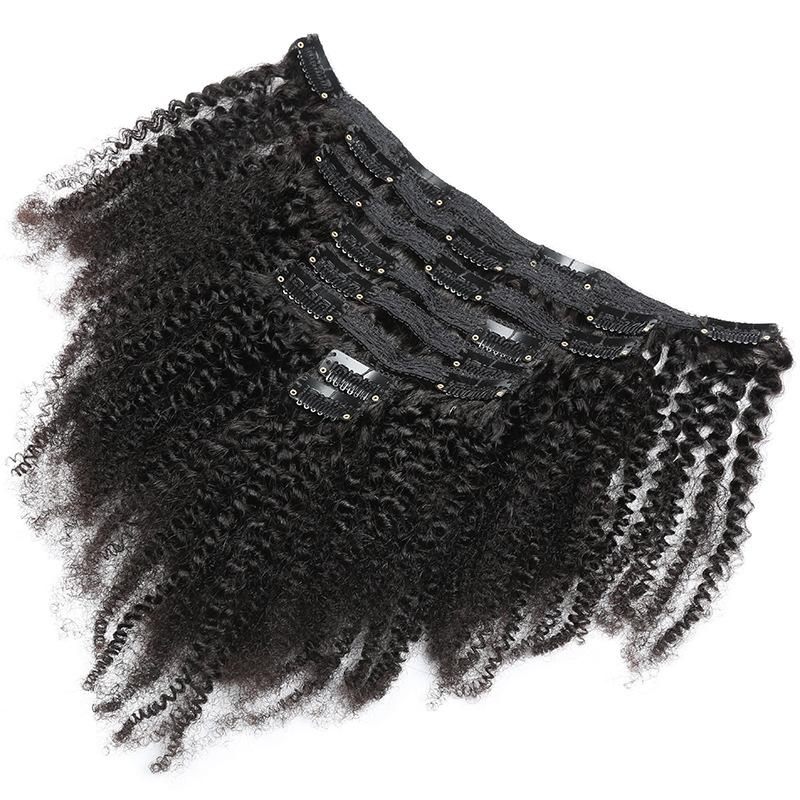 #1B Afro Kinky curly Clip In Human Hair 8 piece set 120g