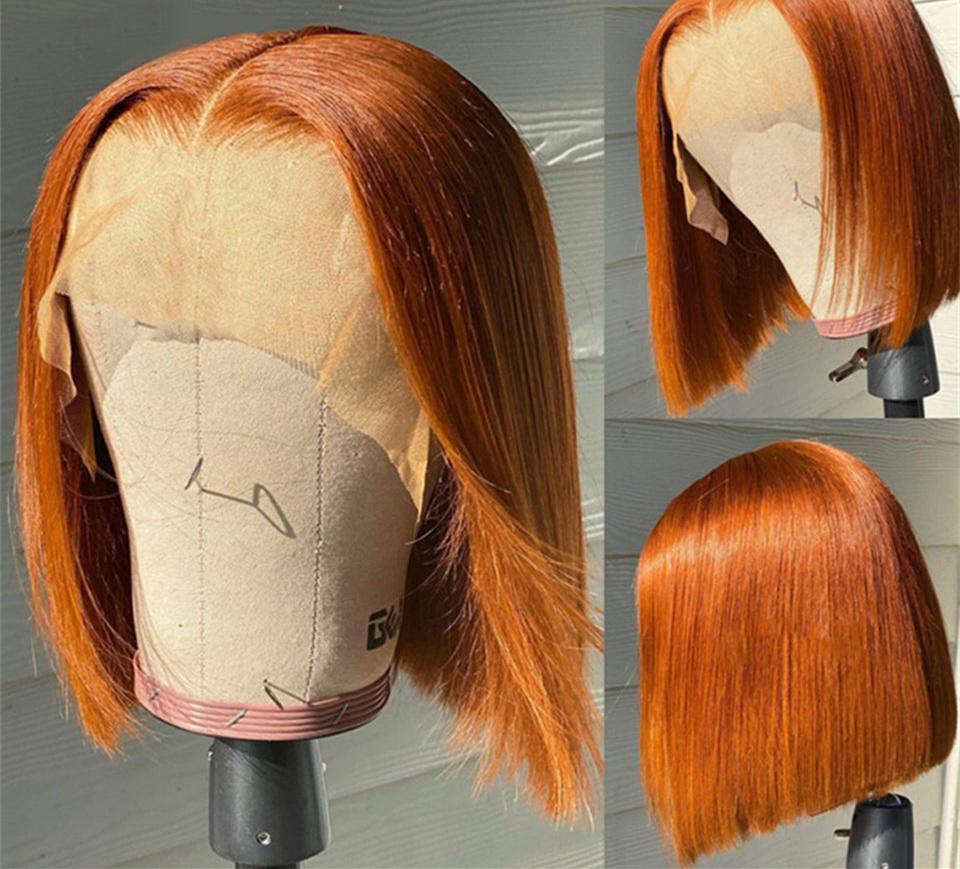 350# Orange Colored Short Bob Cut Lace Front Wigs