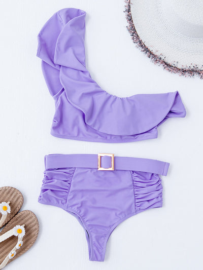 Pure-colored posterial splitter swimsuit sexy compact