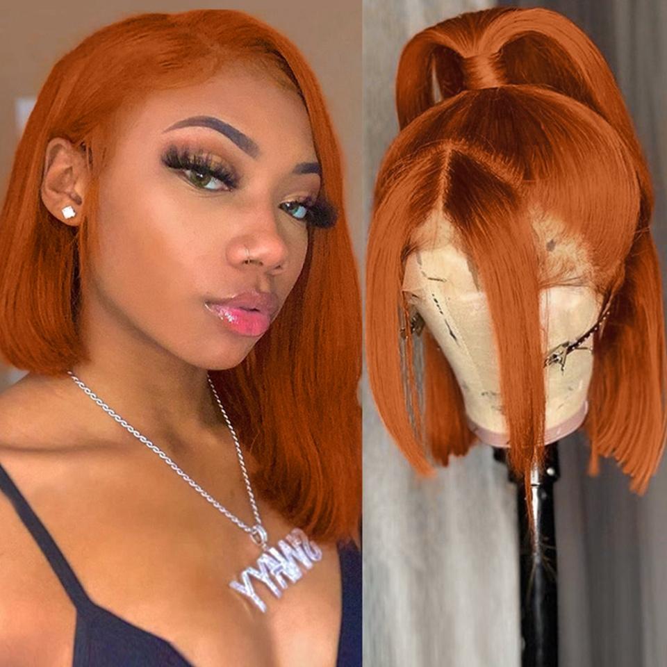 350# Orange Colored Short Bob Cut Lace Front Wigs