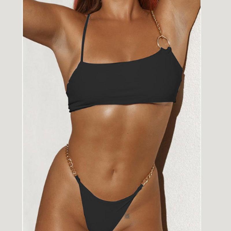 Split chain bikini black sexy swimwear