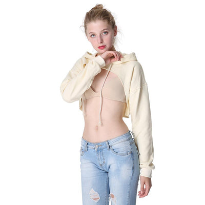 Sexy topless ultra short hooded sweater female cotton umbilical blouse