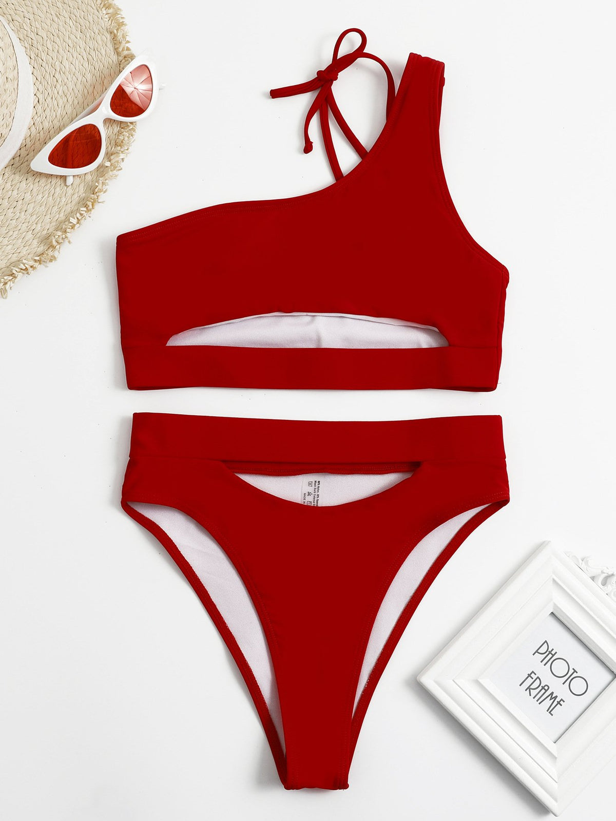 Surface of solid color hollow split swimsuit
