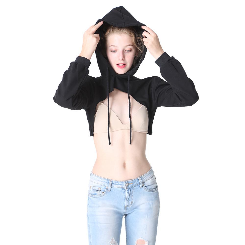 Sexy topless ultra short hooded sweater female cotton umbilical blouse