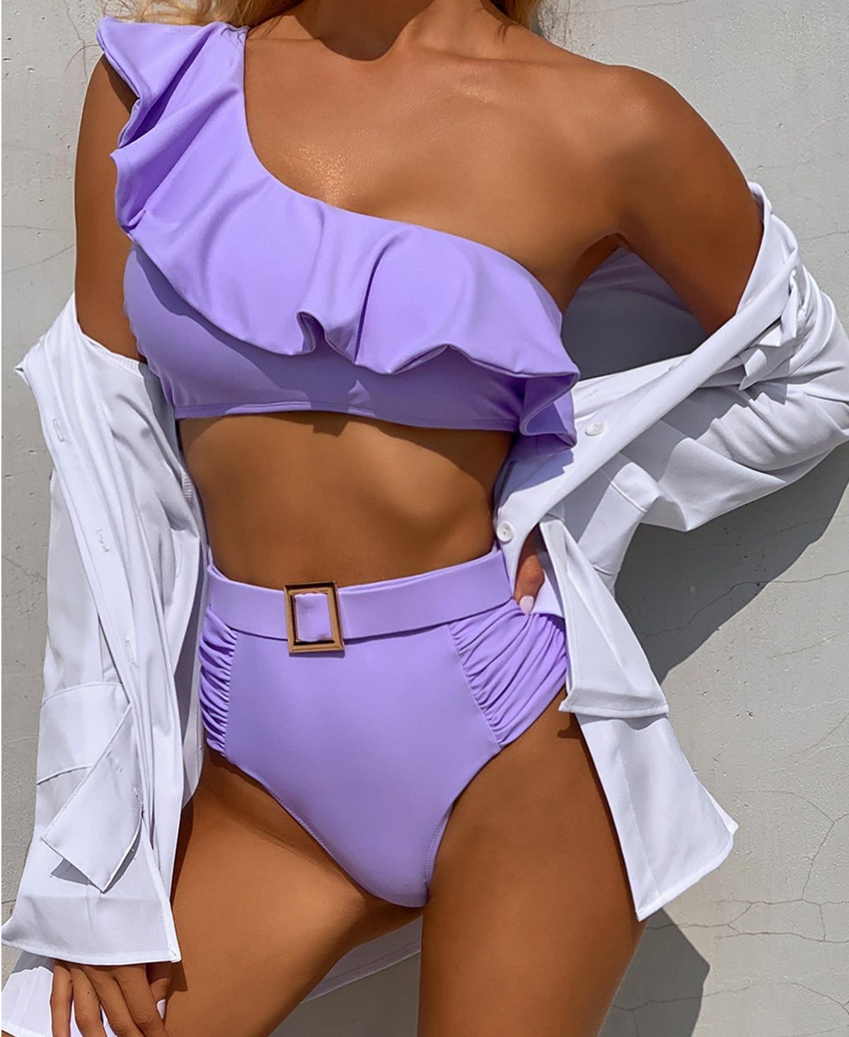 Pure-colored posterial splitter swimsuit sexy compact