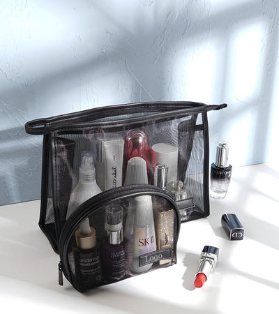Transparent mesh cosmetic bag