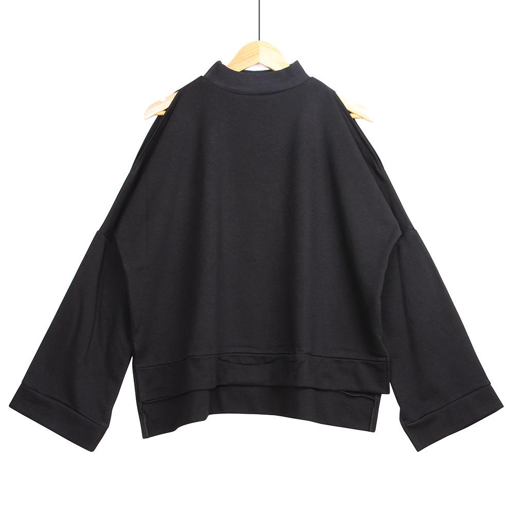 Half-high collar pure-colored shoulder bat sleeve fork long sleeve sweater