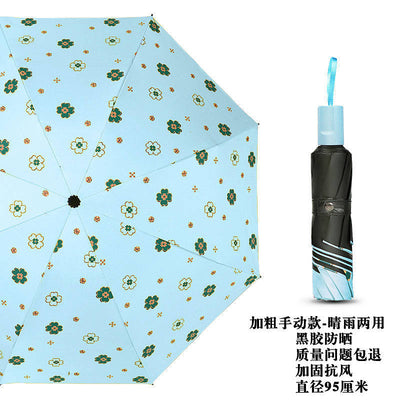 Automatic three-fold sole umbrella black glue sunscreen anti-ultraviolet umbrella