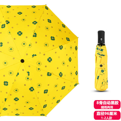 Automatic three-fold sole umbrella black glue sunscreen anti-ultraviolet umbrella