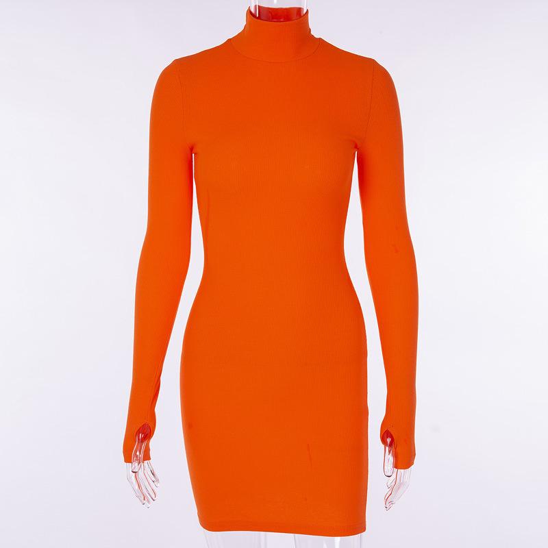 Long-sleeved skirt high-neck temperament solid color dress