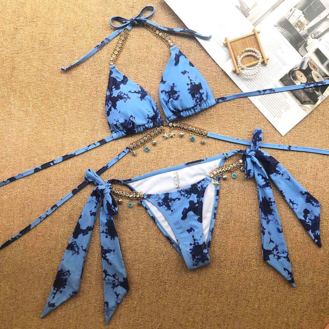 Lake blue pendant strap triangle sexy ladies swimsuit