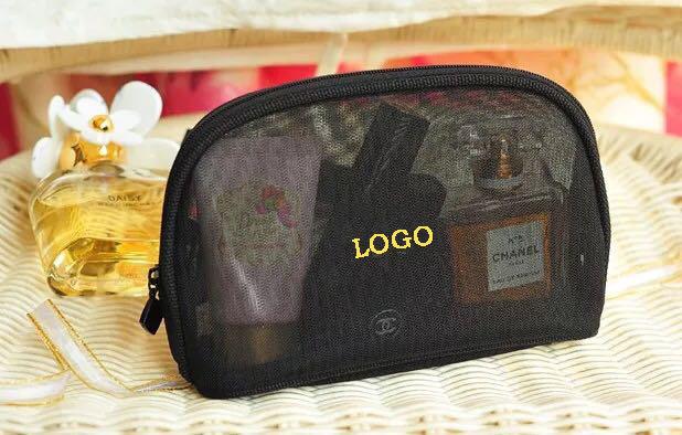 Transparent mesh cosmetic bag