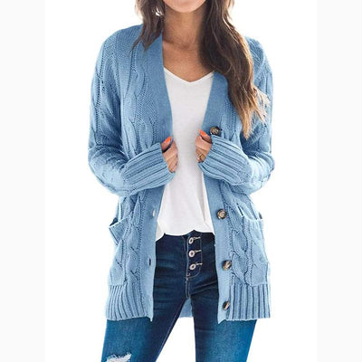 Cardigan coat solid color twist button cardigan sweater