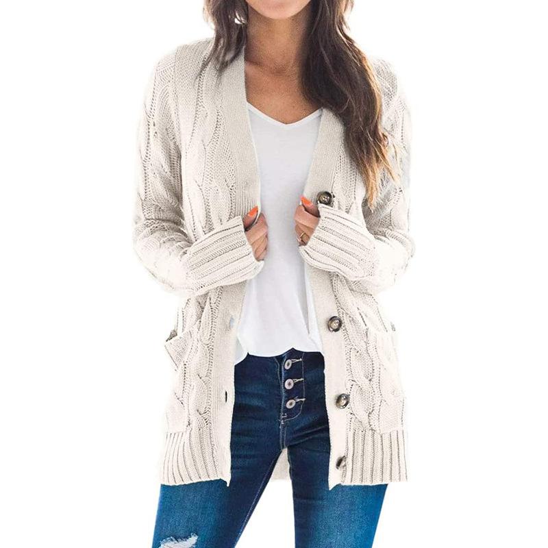 Cardigan coat solid color twist button cardigan sweater