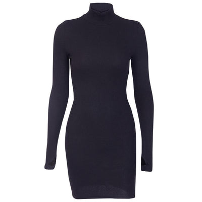 Long-sleeved skirt high-neck temperament solid color dress