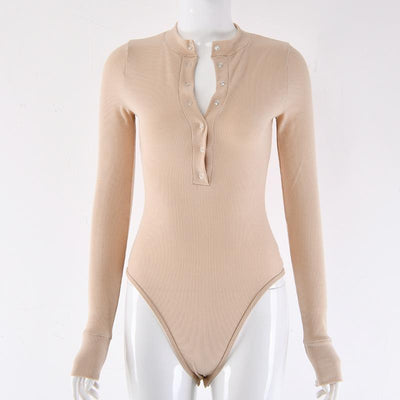 Single-breasted pit strip long-sleeved stretch jumpsuit