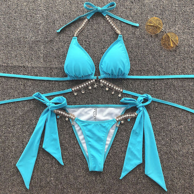 Lake blue pendant strap triangle sexy ladies swimsuit