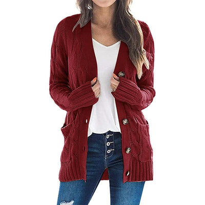 Cardigan coat solid color twist button cardigan sweater