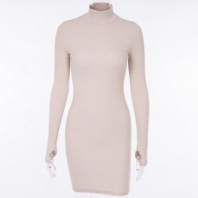 Long-sleeved skirt high-neck temperament solid color dress