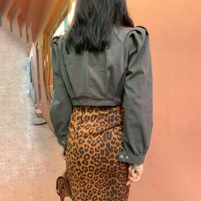 Leopard front pork half body short bag hip skirt