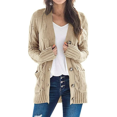 Cardigan coat solid color twist button cardigan sweater