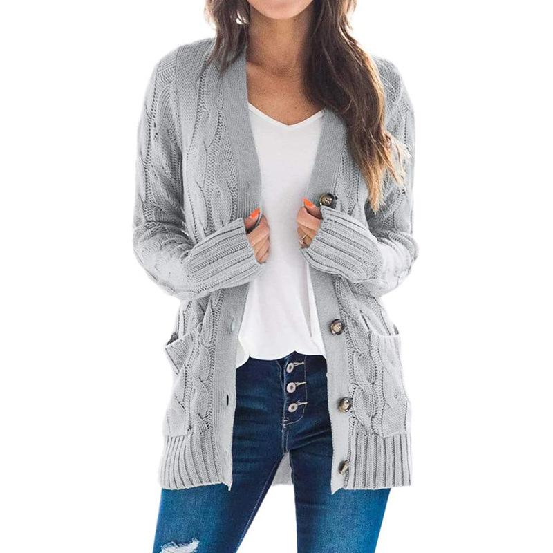 Cardigan coat solid color twist button cardigan sweater