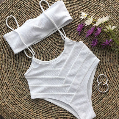 Pink strap splicing bikini high waist sensitive swimsuit