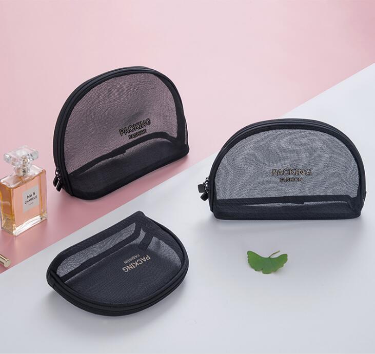 Transparent mesh cosmetic bag