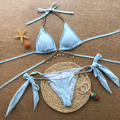 Lake blue pendant strap triangle sexy ladies swimsuit