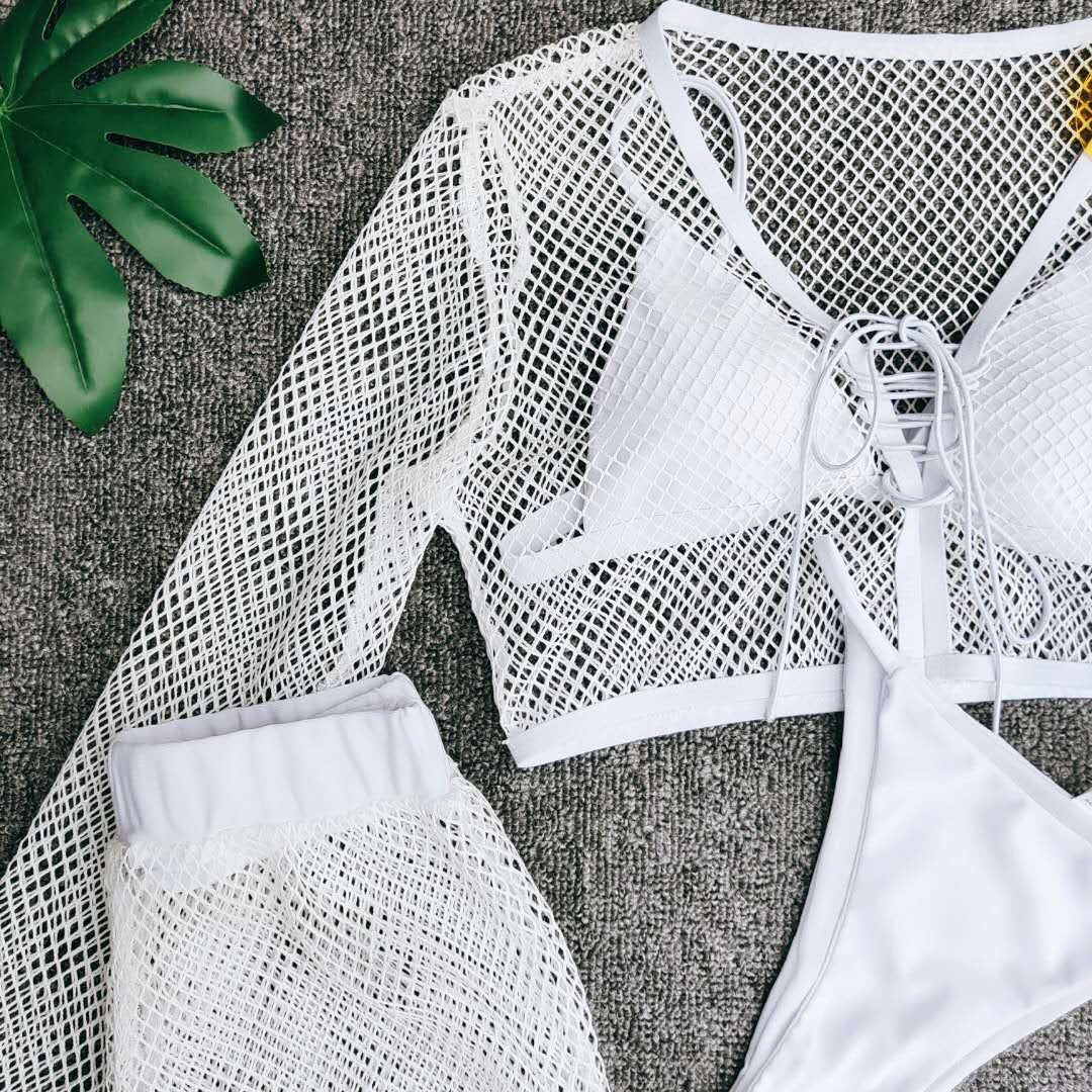 Four-piece suit swimsuit mesh