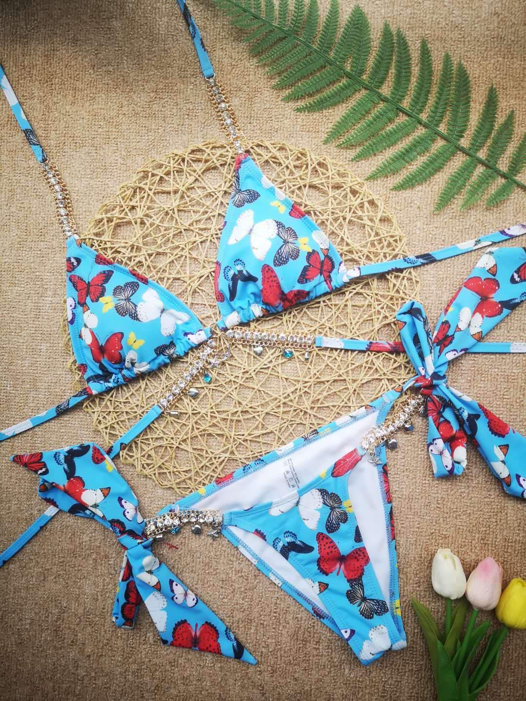 Lake blue pendant strap triangle sexy ladies swimsuit