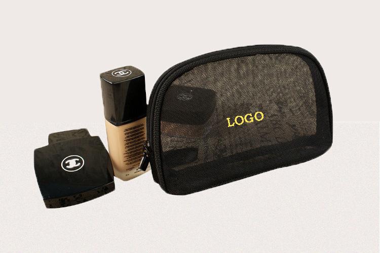 Transparent mesh cosmetic bag