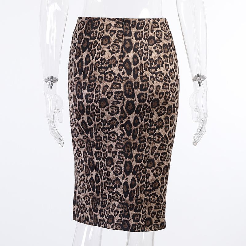 Leopard front pork half body short bag hip skirt