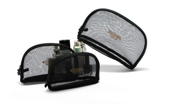 Transparent mesh cosmetic bag