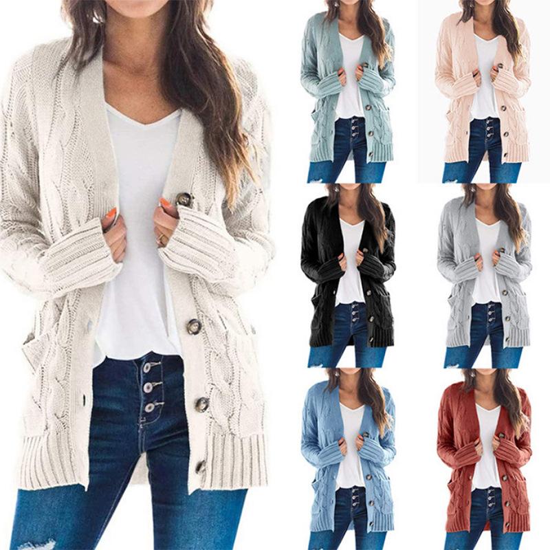 Cardigan coat solid color twist button cardigan sweater