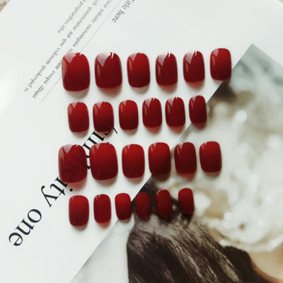 Nail art patch, burgundy solid color finished fake nails