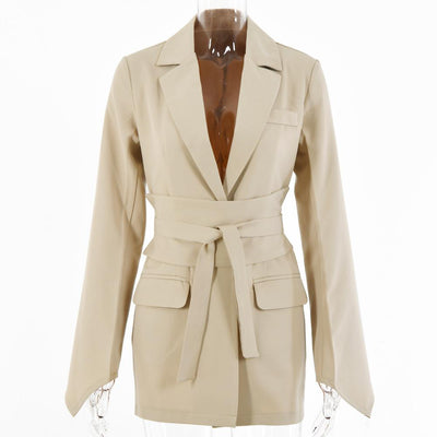 Cardigan lace-up belted lapel slim-fit blazer