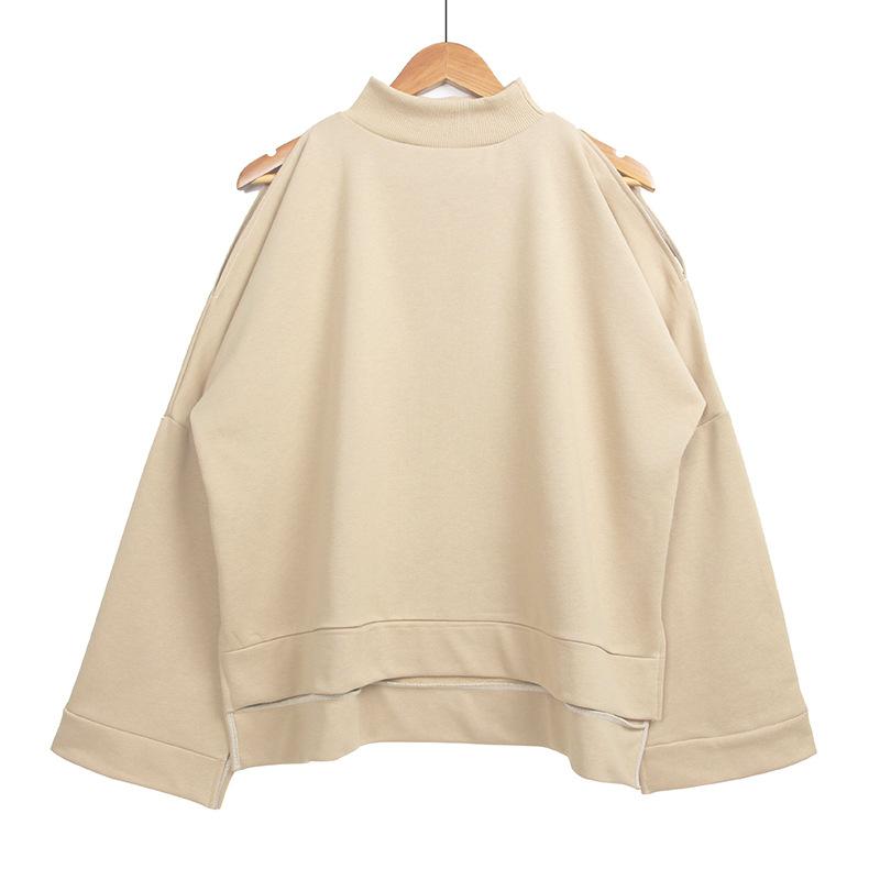 Half-high collar pure-colored shoulder bat sleeve fork long sleeve sweater