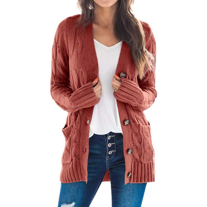 Cardigan coat solid color twist button cardigan sweater