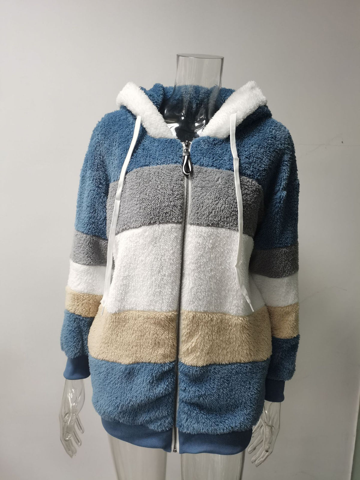 Women's loose plush multicolor hooded jacket