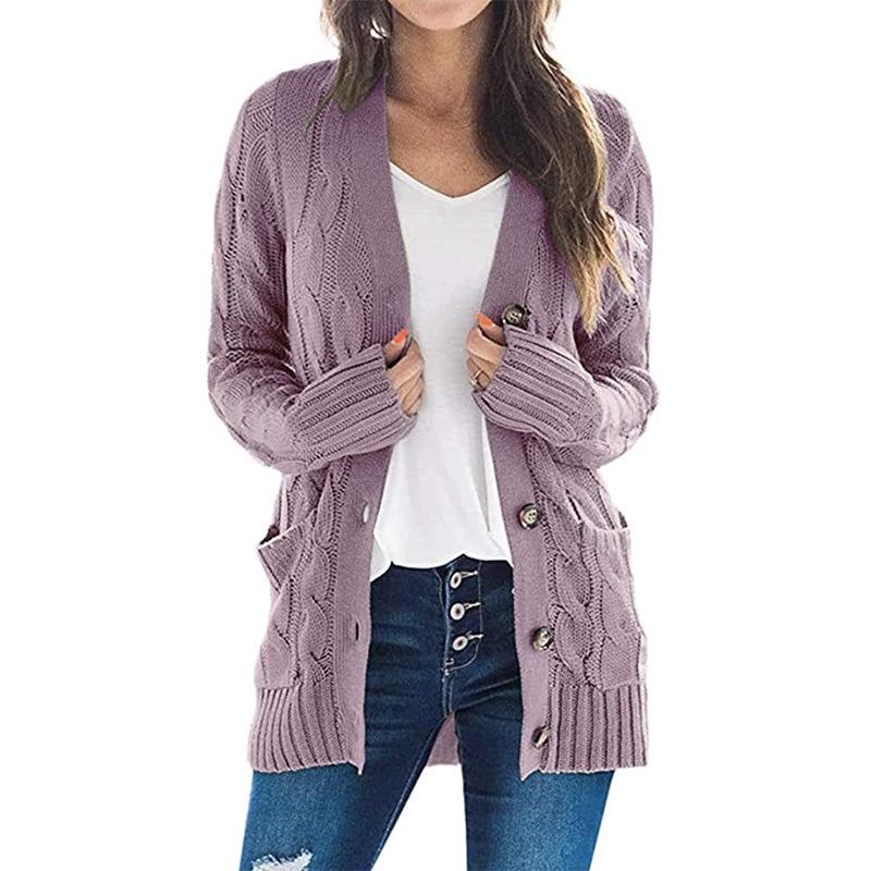 Cardigan coat solid color twist button cardigan sweater