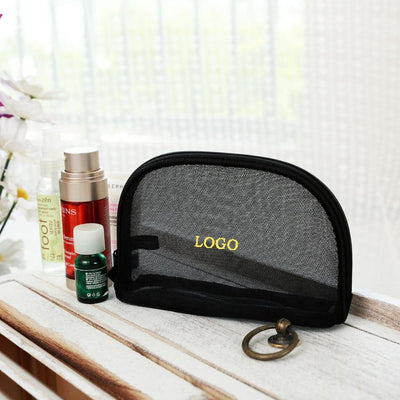 Transparent mesh cosmetic bag