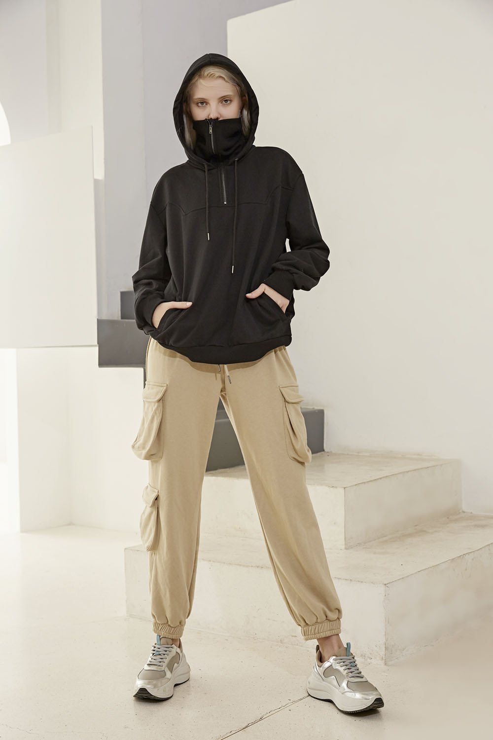 Elastic high-waist drawstring slacks