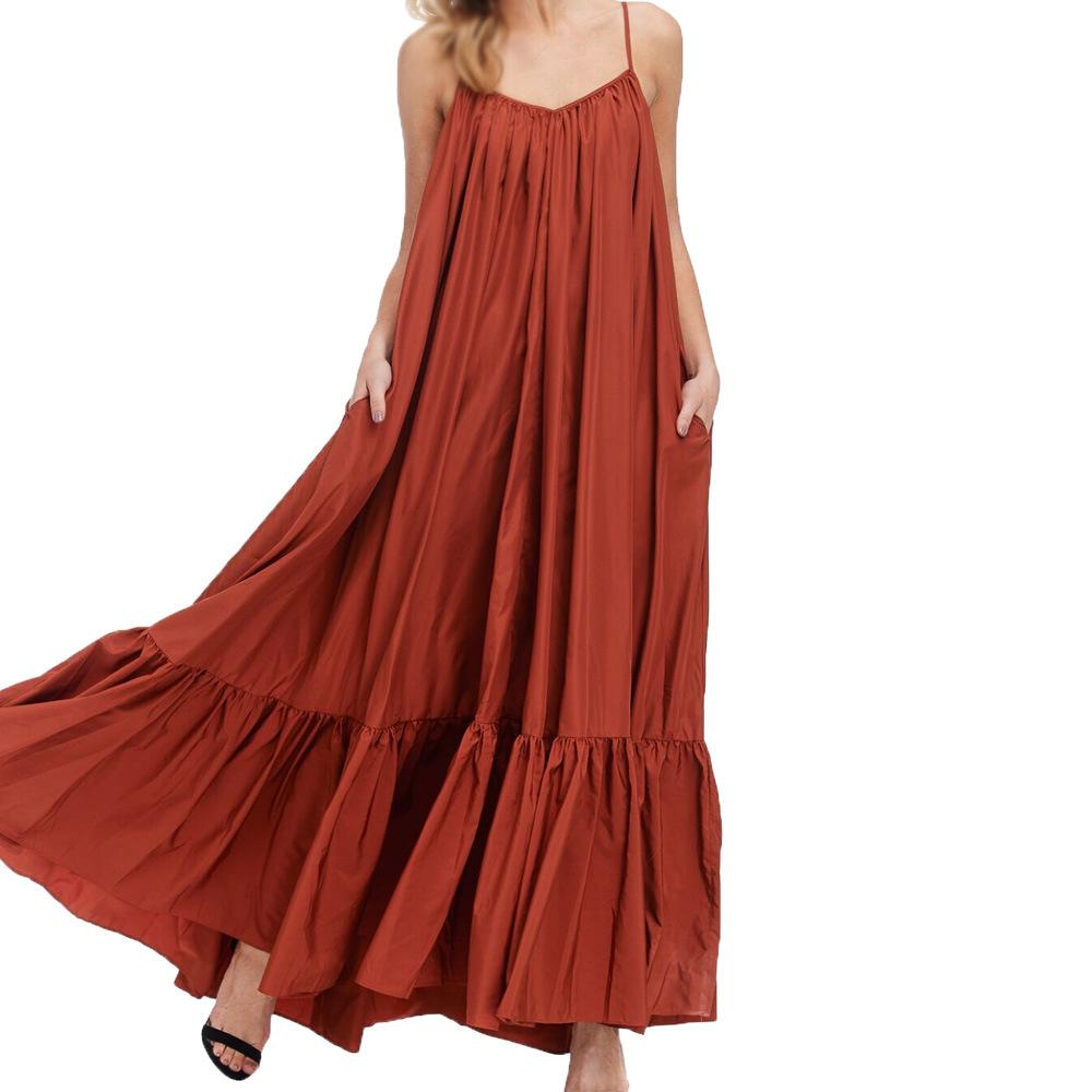 Sexy hanging sleeveless solid color long bowl dress dress