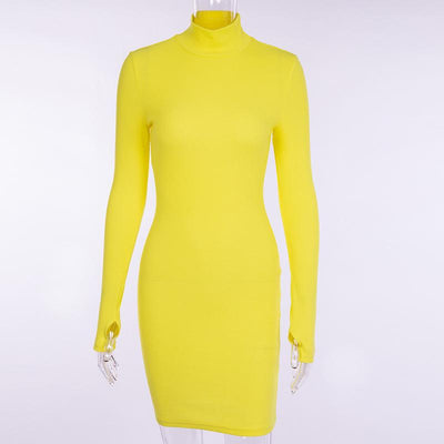 Long-sleeved skirt high-neck temperament solid color dress