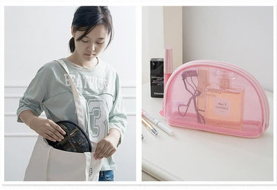 Transparent mesh cosmetic bag