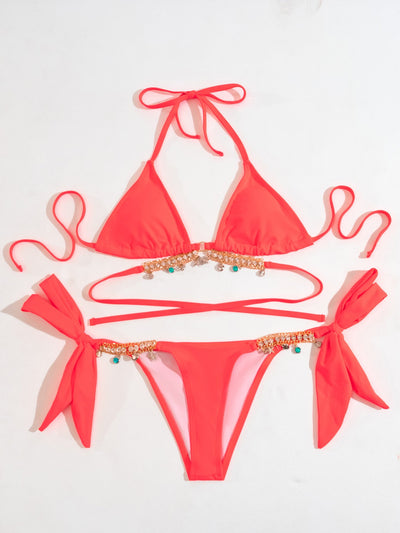 Crystal diamond straps triangle sex color Bikini