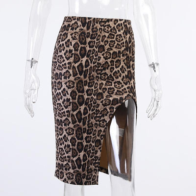 Leopard front pork half body short bag hip skirt