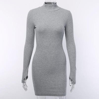 Long-sleeved skirt high-neck temperament solid color dress