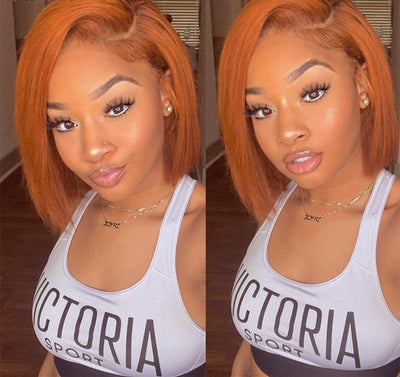 350# Orange Colored Short Bob Cut Lace Front Wigs